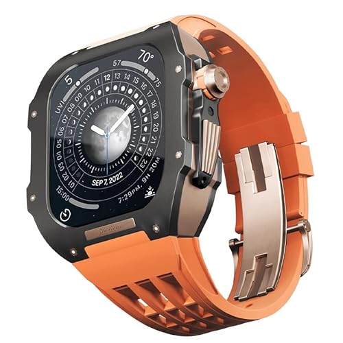 EKINS Titan-Uhrengehäuse, Fluorkautschuk, luxuriöses Uhrenarmband, für Apple Watch 6/5/4/SE/44 mm, Retrofit-Armband, Upgrade, Ersatz-Uhrenarmband und Gehäuseset Zubehör, 44MM, Achat von EKINS