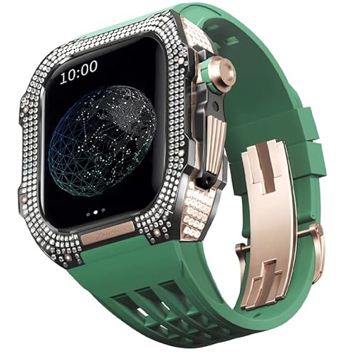 EKINS Titangehäuse und Gummi-Uhrenarmband, kompatibel mit Apple Watch 44 mm, Titanlegierung Lünette und Fluorkautschuk-Uhrenarmband, für iWatch Serie 6/5/4/SE, 44 mm Umbauset, 44MM, Achat von EKINS