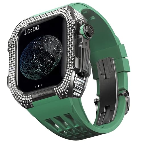 EKINS Titangehäuse und Gummi-Uhrenarmband, kompatibel mit Apple Watch 44 mm, Titanlegierung Lünette und Fluorkautschuk-Uhrenarmband, für iWatch Serie 6/5/4/SE, 44 mm Umbauset, 44MM, Achat von EKINS