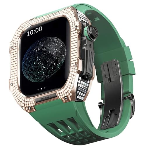 EKINS Titangehäuse und Gummi-Uhrenarmband, kompatibel mit Apple Watch 44 mm, Titanlegierung Lünette und Fluorkautschuk-Uhrenarmband, für iWatch Serie 6/5/4/SE, 44 mm Umbauset, 44MM, Achat von EKINS