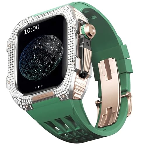 EKINS Titangehäuse und Gummi-Uhrenarmband, kompatibel mit Apple Watch 44 mm, Titanlegierung Lünette und Fluorkautschuk-Uhrenarmband, für iWatch Serie 6/5/4/SE, 44 mm Umbauset, 44MM, Achat von EKINS