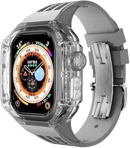 EKINS Transparentes Uhrengehäuse, Gummiband, Mod-Kit, für Apple Watch Ultra 49 mm, Rm, transparentes Uhrengehäuse, sportliches atmungsaktives Armband, für iWatch Serie 8, 49 mm, Ersatzzubehör, 49 mm, von EKINS