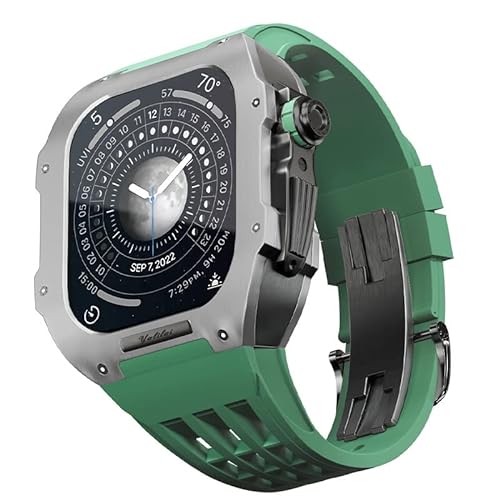 EKINS Uhren-Modifikationsset, für Apple Watch 8, 7, 45 mm, Ersatzarmbänder, Titan-Uhrengehäuse, Fluorkautschuk-Armband, Luxus-Uhrengehäuse und Armband-Modifikationsset, 45 mm, Achat von EKINS