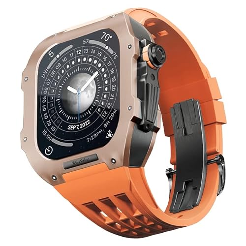 EKINS Uhren-Modifikationsset, für Apple Watch 8, 7, 45 mm, Ersatzarmbänder, Titan-Uhrengehäuse, Fluorkautschuk-Armband, Luxus-Uhrengehäuse und Armband-Modifikationsset, 45 mm, Achat von EKINS