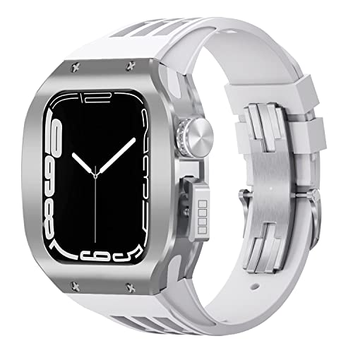 EKINS Uhrengehäuse, 44 mm, 45 mm, Titanlegierung, Fluorkautschuk-Armband, Modifikationsset, für Apple Watch 8, 7, 6, 5, 4, SE-Serie, Uhrenersatz, verbessertes Luxus-Uhrenarmband-Set, 44mm, Achat von EKINS