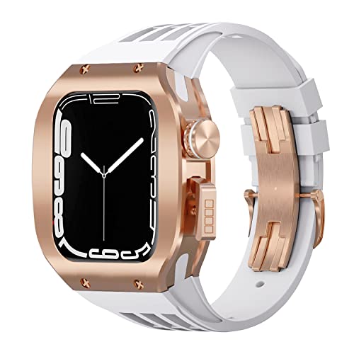 EKINS Uhrengehäuse, 44 mm, 45 mm, Titanlegierung, Fluorkautschuk-Armband, Modifikationsset, für Apple Watch 8, 7, 6, 5, 4, SE-Serie, Uhrenersatz, verbessertes Luxus-Uhrenarmband-Set, 44mm, Achat von EKINS