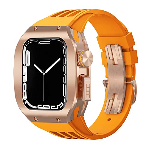 EKINS Uhrengehäuse, 44 mm, 45 mm, Titanlegierung, Fluorkautschuk-Armband, Modifikationsset, für Apple Watch 8, 7, 6, 5, 4, SE-Serie, Uhrenersatz, verbessertes Luxus-Uhrenarmband-Set, 45 mm, Achat von EKINS