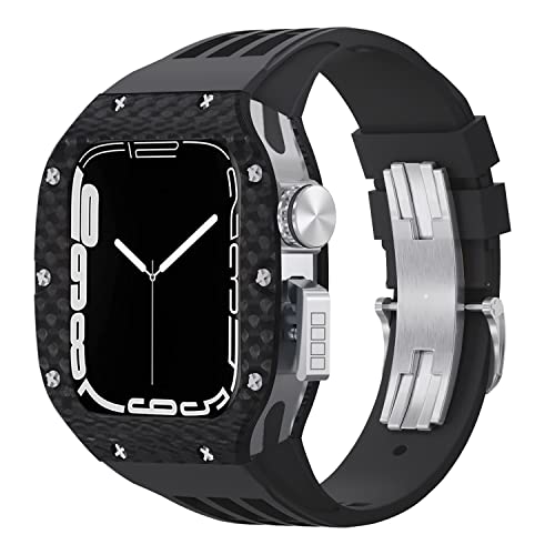 EKINS Uhrengehäuse aus Karbonfaser und Armband, für Apple Watch 8, 7, 6, 5, 4, SE, 44 mm, 45 mm, Modifikation, Legierungsrahmen, Gummi-Uhrenarmband, 44MM, Achat von EKINS