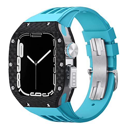 EKINS Uhrengehäuse aus Karbonfaser und Armband, für Apple Watch 8, 7, 6, 5, 4, SE, 44 mm, 45 mm, Modifikation, Legierungsrahmen, Gummi-Uhrenarmband, 44MM, Achat von EKINS