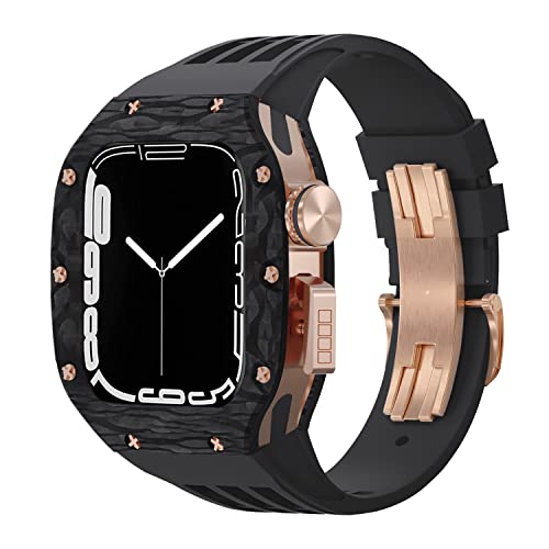 EKINS Uhrengehäuse aus Karbonfaser und Armband, für Apple Watch 8, 7, 6, 5, 4, SE, 44 mm, 45 mm, Modifikation, Legierungsrahmen, Gummi-Uhrenarmband, 44MM, Achat von EKINS