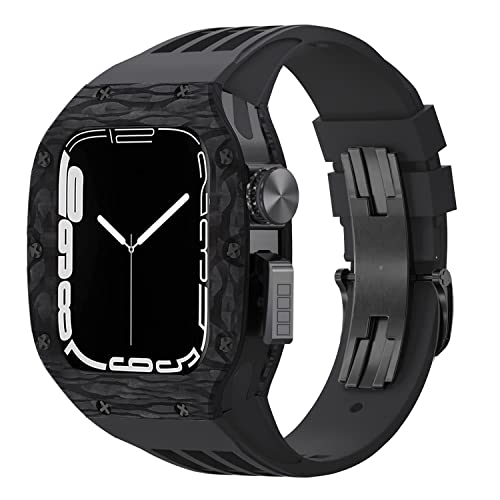 EKINS Uhrengehäuse aus Karbonfaser und Armband, für Apple Watch 8, 7, 6, 5, 4, SE, 44 mm, 45 mm, Modifikation, Legierungsrahmen, Gummi-Uhrenarmband, 44MM, Achat von EKINS