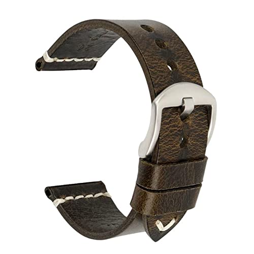 EKINS Vintage Cowhide Handmade Watch Armband Handgelenksband 20mm 21mm 22mm 23mm 24mm Uhrenband(Green silver,21mm) von EKINS