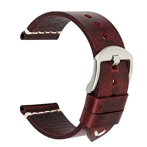 EKINS Vintage Cowhide Handmade Watch Armband Handgelenksband 20mm 21mm 22mm 23mm 24mm Uhrenband(Wine red silver,22mm) von EKINS