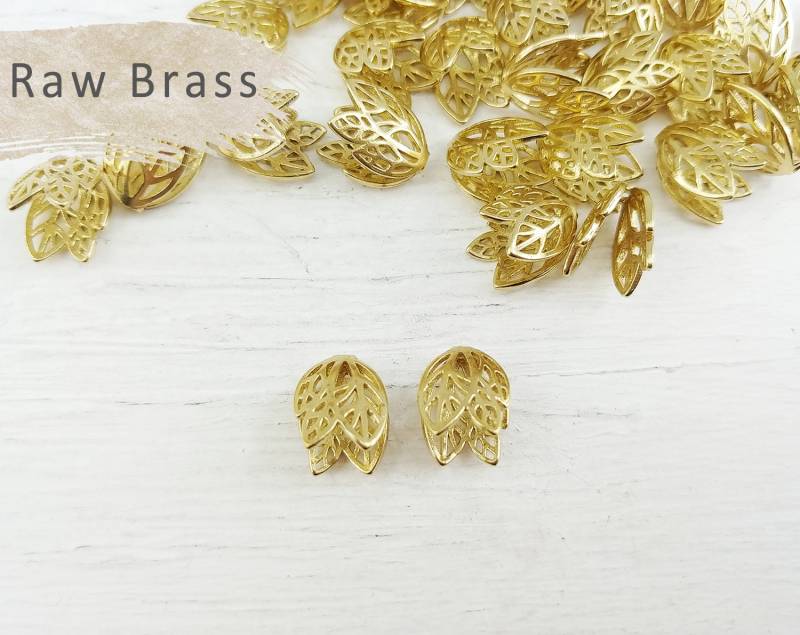 10 Pcs - 14 X 10, 5 Mm Rohmessing, Blatt Messing Endkappe, Blätter Teardrop Stecker Versorgung Für Mädchen Ohrring [ Ec0040 ] von EKKLENsupply