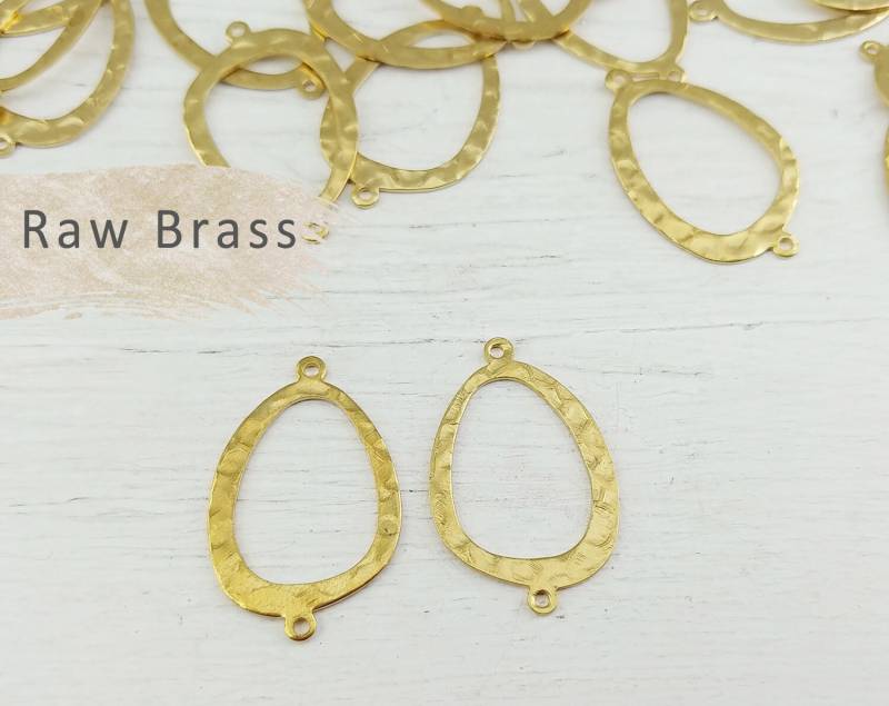 10 Stück - 30 Mm Rohmessing, Gehämmert Hohltropfen Connector, Ohrringe Anhänger Halskette [ Em0039 ] von EKKLENsupply