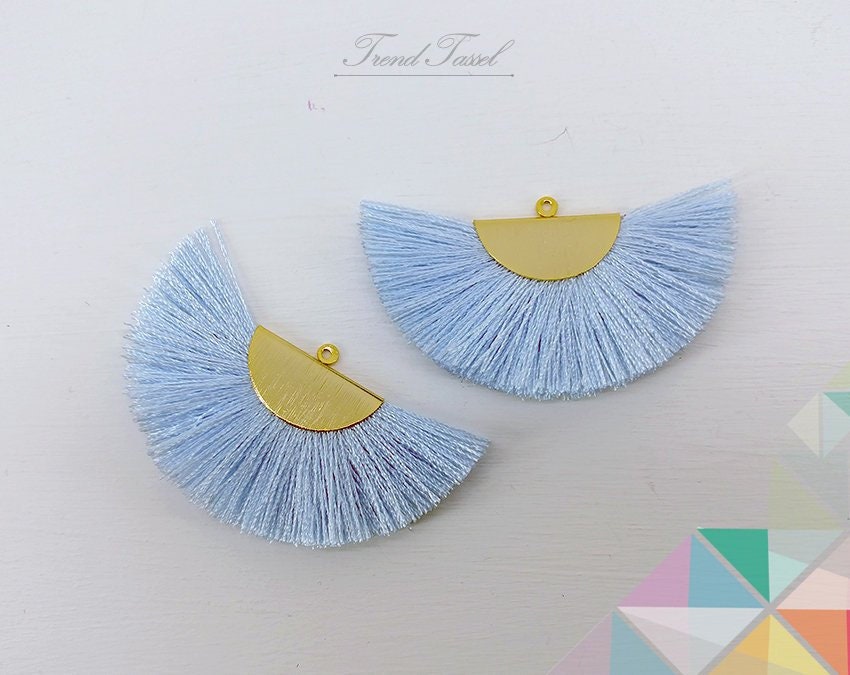 2 Stk - 2" Seide, Aqua Art Silk Drop Mit Gebürsteter Halbkreiskappe, Fan Quaste Zubehör Schmuck Halskette, Ohrringe, Armband [ Et0016 ] von EKKLENsupply