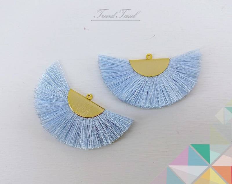 2 Stk - 2" Seide, Aqua Art Silk Drop Mit Gebürsteter Halbkreiskappe, Fan Quaste Zubehör Schmuck Halskette, Ohrringe, Armband [ Et0016 ] von EKKLENsupply