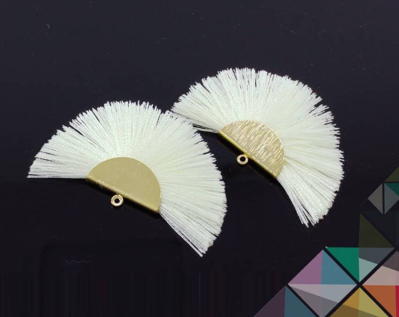 2 Stk - 2" Seide, Art Silk Drop Mit Gebürsteter Halbkreiskappe, Fächer Quaste Für Schmuck Halskette, Ohrringe, Armband [ Et0016 ] von EKKLENsupply