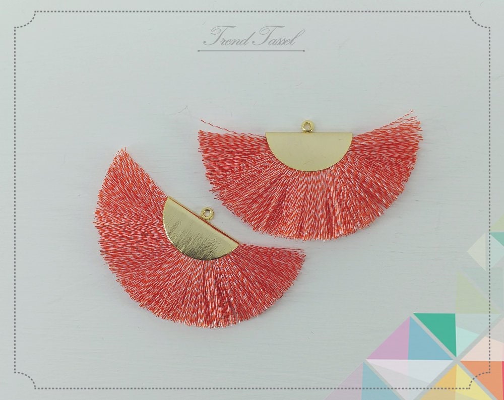 2 Stk - 2" Seide, Art Silk Drop Mit Gebürsteter Halbkreiskappe, Fächer Quaste Für Schmuck Halskette, Ohrringe, Armband [ Et0016 ] von EKKLENsupply
