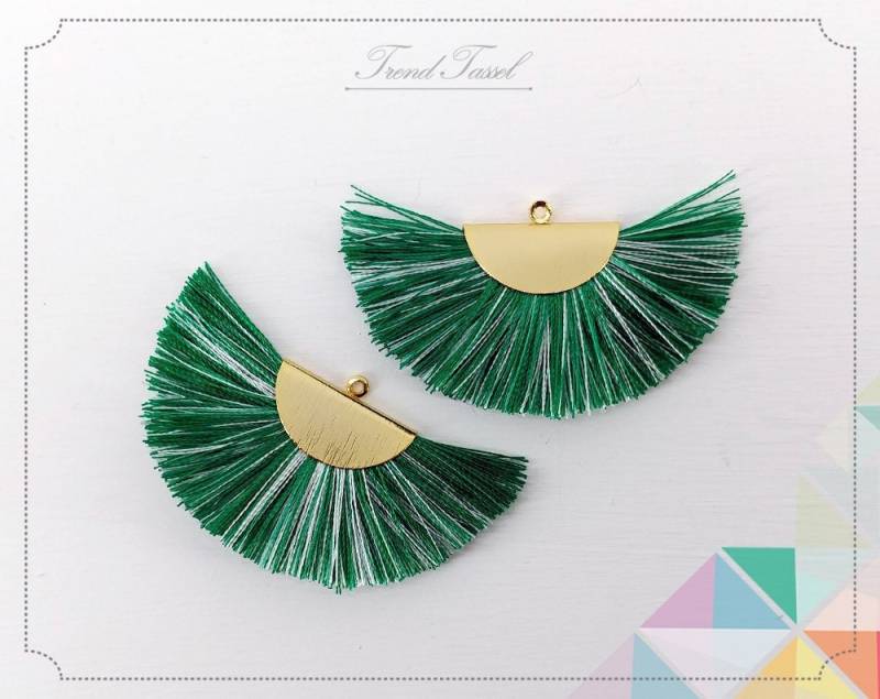 2 Stk - 2" Seide, Art Silk Drop Mit Gebürsteter Halbkreiskappe, Fächer Quaste Für Schmuck Halskette, Ohrringe, Armband [ Et0016 ] von EKKLENsupply