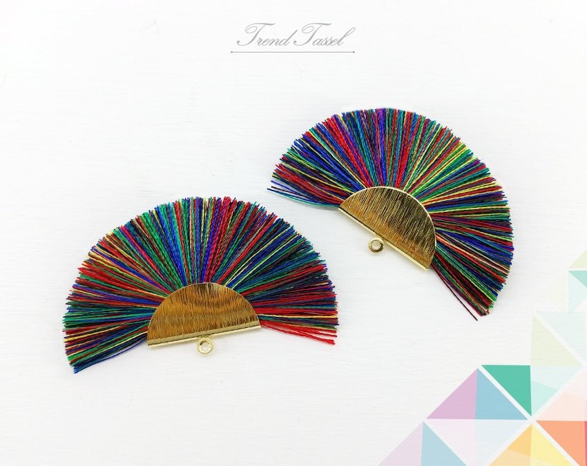 2 Stk - 2" Seide, Art Silk Drop Mit Gebürsteter Halbkreiskappe, Fächer Quaste Für Schmuck Halskette, Ohrringe, Armband [ Et0016 ] von EKKLENsupply