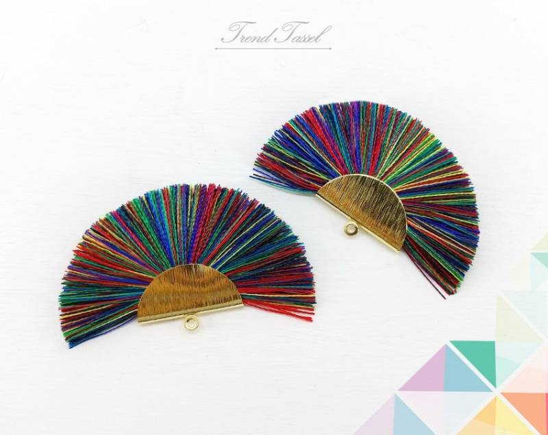 2 Stk - 2" Seide, Art Silk Drop Mit Gebürsteter Halbkreiskappe, Fächer Quaste Für Schmuck Halskette, Ohrringe, Armband [ Et0016 ] von EKKLENsupply