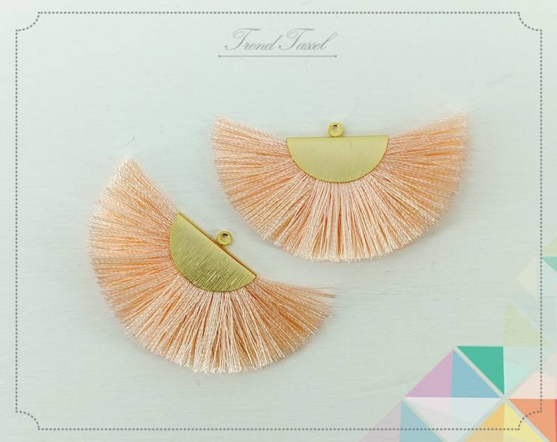 2 Stk - 2" Seide, Beige Art Silk Drop Brush Texturierte Halbkreiskappe, Fächer Quaste Für Schmuck Halskette, Ohrringe, Armband [ Et0016 ] von EKKLENsupply