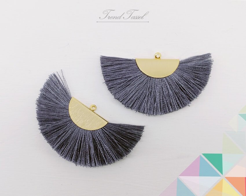 2 Stk - 2" Seide, Charcoal Art Silk Drop Mit Gebürsteter Halbkreiskappe, Fan Quaste Schmuck Halskette, Ohrringe, Armband [ Et0016 ] von EKKLENsupply