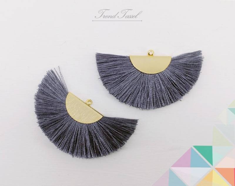 2 Stk - 2" Seide, Charcoal Art Silk Drop Mit Gebürsteter Halbkreiskappe, Fan Quaste Schmuck Halskette, Ohrringe, Armband [ Et0016 ] von EKKLENsupply