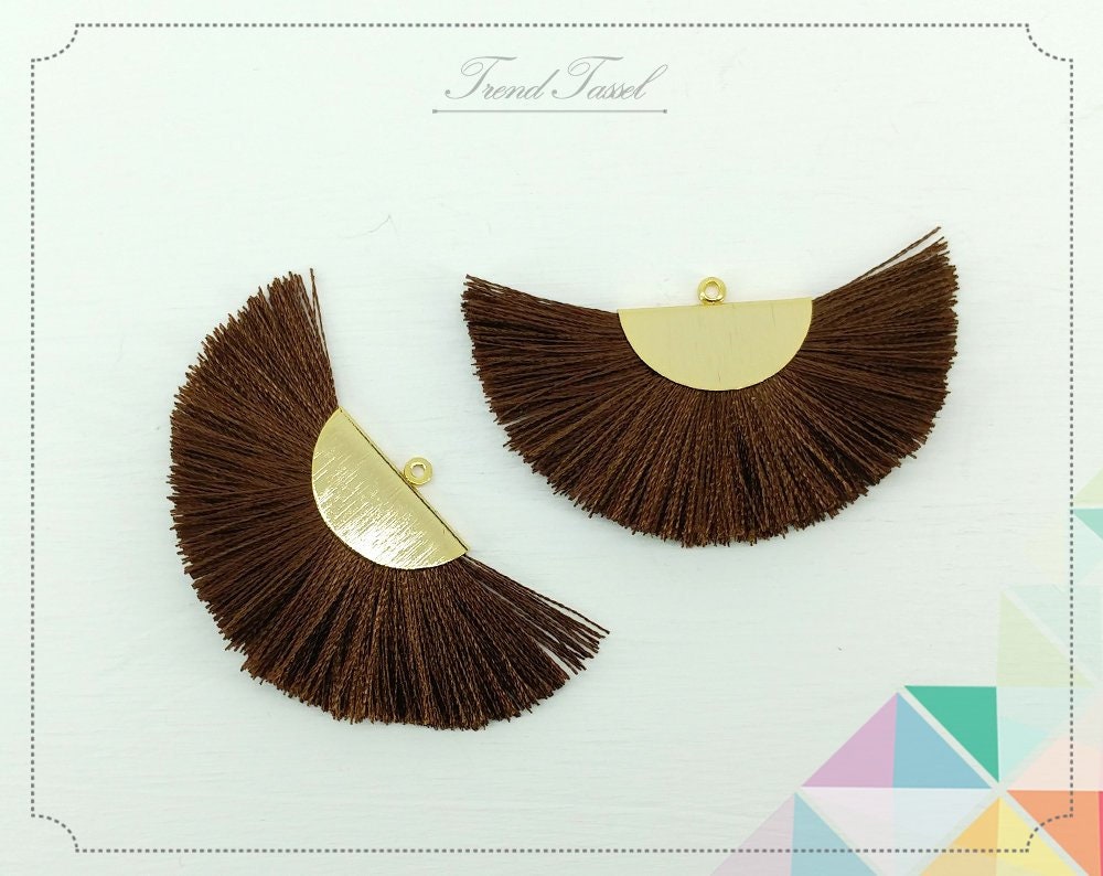 2 Stk - 2" Seide, Chocolate Art Silk Drop Mit Gebürsteter Halbkreiskappe, Fächer Quaste Schmuck Halskette, Ohrringe, Armband [ Et0016 ] von EKKLENsupply