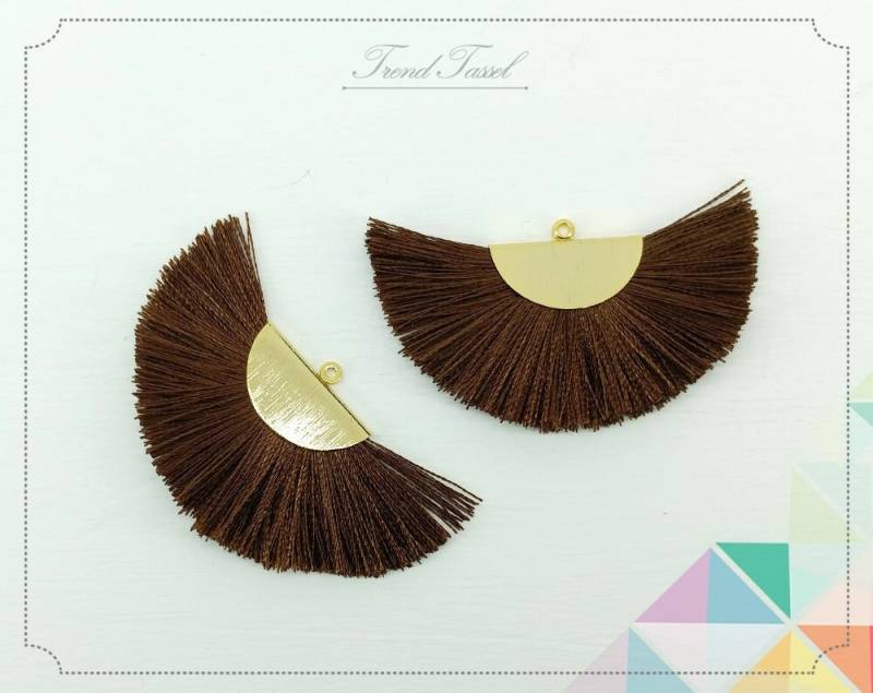 2 Stk - 2" Seide, Chocolate Art Silk Drop Mit Gebürsteter Halbkreiskappe, Fächer Quaste Schmuck Halskette, Ohrringe, Armband [ Et0016 ] von EKKLENsupply