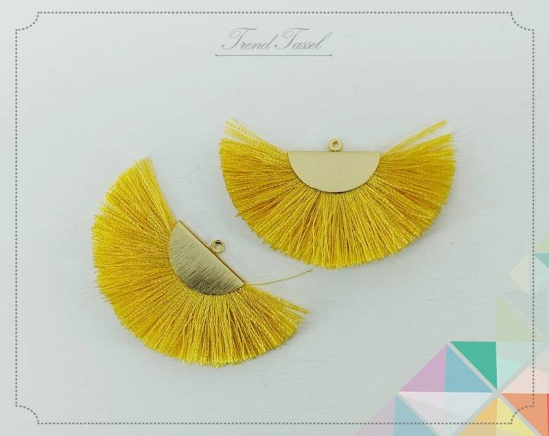 2 Stk - 2" Seide, Goldgelbe Kunstseide Tropfen Mit Pinselstruktur Halbkreiskappe, Fan Quasten Schmuck Kette, Ohrringe [ Et0016-Gy ] von EKKLENsupply