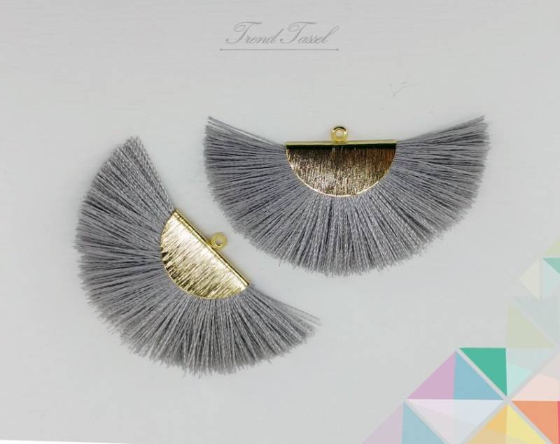 2 Stk - 2" Seide, Kunstseide Tropfen Mit Pinselstruktur Halbkreiskappe, Fan Quaste Zubehör Schmuck Halskette, Ohrringe, Armband [ Et0016 ] von EKKLENsupply