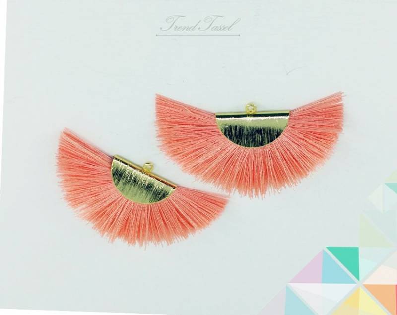 2 Stk - 2" Seide, Lachs Art Silk Tropfen Mit Pinsel Strukturierter Halbkreiskappe, Fächer Quasten Schmuck Halskette, Ohrringe, Armband [ Et0016 ] von EKKLENsupply