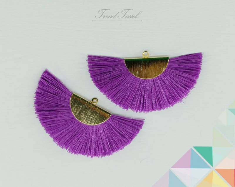 2 Stk - 2" Seide, Lila Art Silk Drop Brush Texturierte Halbkreiskappe, Fächer Quaste Für Schmuck Halskette, Ohrringe Armband [ Et0016 ] von EKKLENsupply