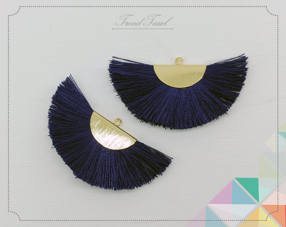 2 Stk - 2" Seide, Navy Art Silk Drop Mit Gebürsteter Halbkreiskappe, Fan Quaste Zubehör Schmuck Halskette, Ohrringe, Armband [ Et0016 ] von EKKLENsupply