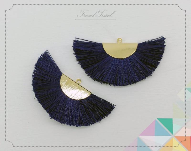 2 Stk - 2" Seide, Navy Art Silk Drop Mit Gebürsteter Halbkreiskappe, Fan Quaste Zubehör Schmuck Halskette, Ohrringe, Armband [ Et0016 ] von EKKLENsupply