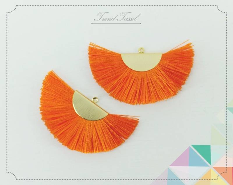 2 Stk - 2" Seide, Orange Art Silk Drop Mit Gebürsteter Halbkreiskappe, Fan Quaste Schmuck Halskette, Ohrringe, Armband [ Et0016 ] von EKKLENsupply