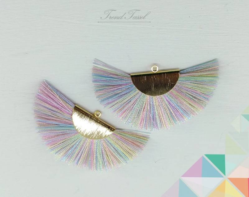 2 Stk - 2" Seide, Regenbogen Art Silk Drop Brush Texturierte Halbkreiskappe, Fächer Quaste Für Schmuck Halskette, Ohrringe [ Et0016 ] von EKKLENsupply