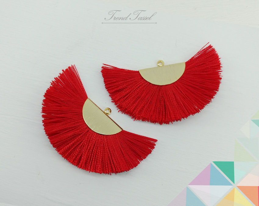 2 Stk - 2" Seide, Rote Art Silk Drop Brush Strukturierte Halbkreiskappe, Fächer Quaste Für Schmuck Halskette, Ohrringe, Armband [ Et0016 ] von EKKLENsupply