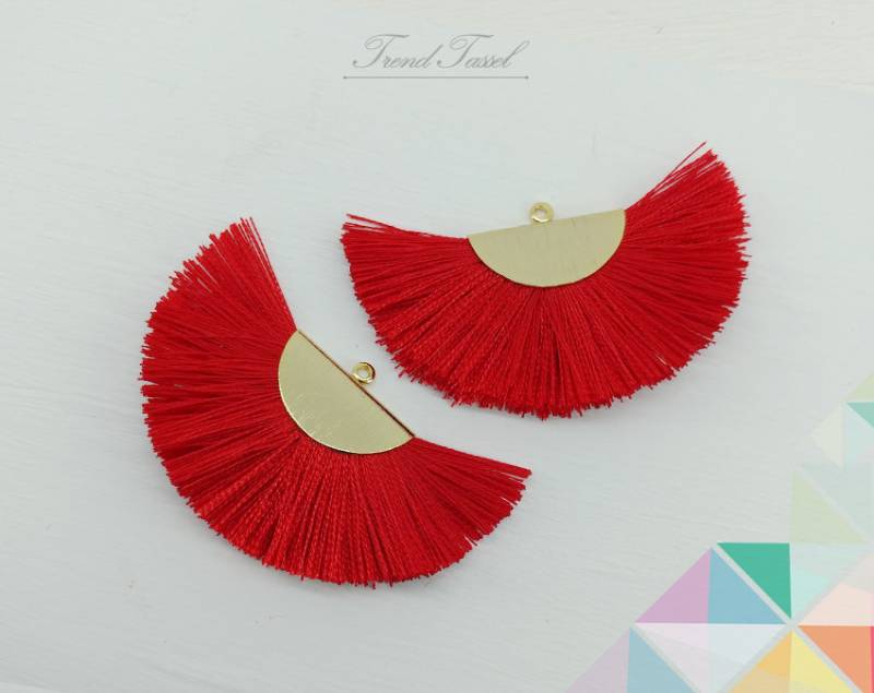 2 Stk - 2" Seide, Rote Art Silk Drop Brush Strukturierte Halbkreiskappe, Fächer Quaste Für Schmuck Halskette, Ohrringe, Armband [ Et0016 ] von EKKLENsupply