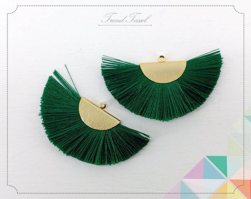 2 Stk - 2" Seide, Smaragd Art Silk Drop Brush Strukturierte Halbkreiskappe, Fächer Quaste Für Schmuck Halskette, Ohrringe [ Et0016 ] von EKKLENsupply