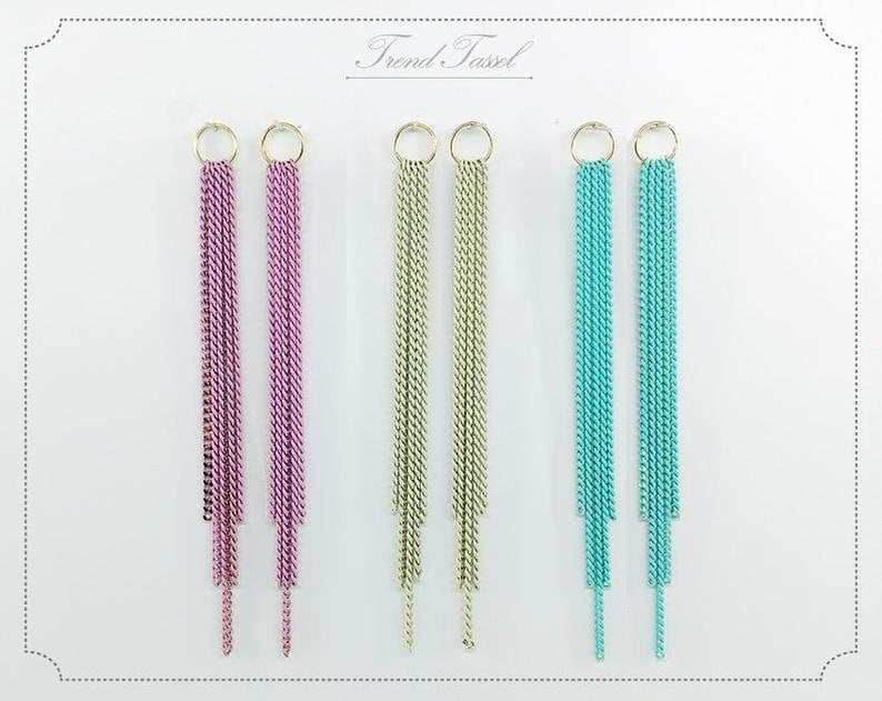 2 Stück - 75mm Tropfen Kette Quaste, Rosa Creme Himmel Schlicht Baumeln Farbe Charm Für Quasten Ohrringe Halskette Anhänger [ Et0019 ] von EKKLENsupply