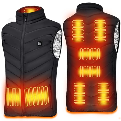 Beheizbare Weste,Beheizte Weste Damen/Herren,Winter Warm Draussen USB Aufladung Elektrische Heizweste Beheizbare Weste mit 9 Heizzonen,Beheizte Weste für Outdoor Motorrad Radfahren (L, Schwarz) von EKKONG