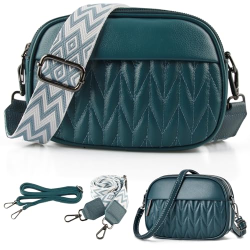 EKKONG Crossbody Bag Damen, Damen Handy Umhängetasche, Kleine Umhängetasche Damen Breiter Gurt, PU Leder Handtasche Damen mit 2 Abnehmbarem Schultergurt (Blau) von EKKONG