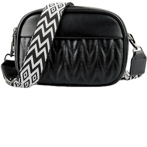 EKKONG Crossbody Bag Damen, Damen Handy Umhängetasche, Kleine Umhängetasche Damen Breiter Gurt, PU Leder Handtasche Damen mit 2 Abnehmbarem Schultergurt (Schwarz) von EKKONG