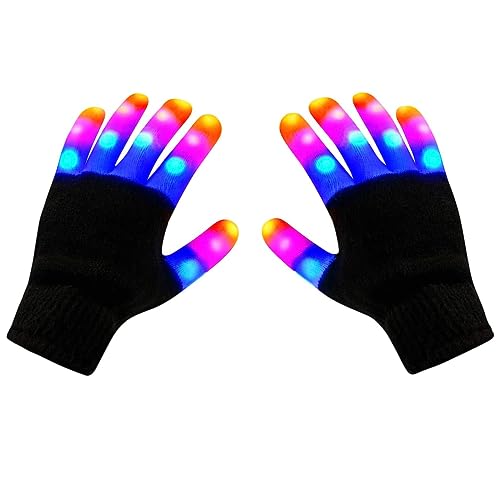 LED Handschuhe, Leuchtende Handschuhe Halloween LED Gloves Kinder Leucht Handschuh für Kinder Erwachsene Karneval Party Club Festival Weihnachten (Schwarz) von EKKONG