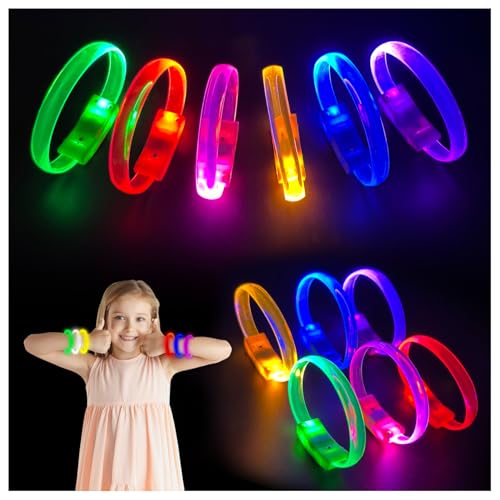 EKKONG Leuchtarmbänder 12 Stück Led Armband Leuchtarmband Kinder Led Armbänder Knicklichter Leuchtband Partyzubehör für Geburtstag, Halloween, Karneval, Partyspiele, Konzerte von EKKONG