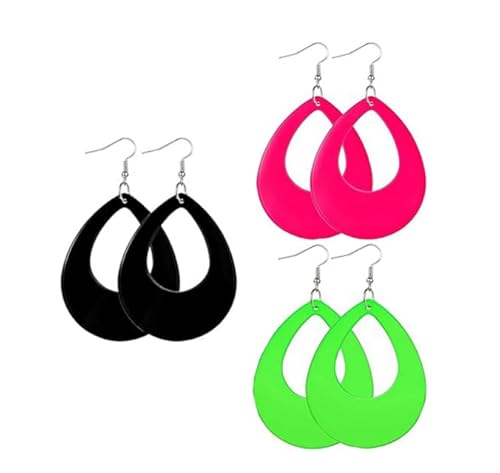EKKONG Ohrringe 80er Jahre Damen, 3 Paare Tropfenform Neon Ohrringe Karneval Ohrringe Accessoires für Damen Retro-Neon-Party Ankleiden (C) von EKKONG