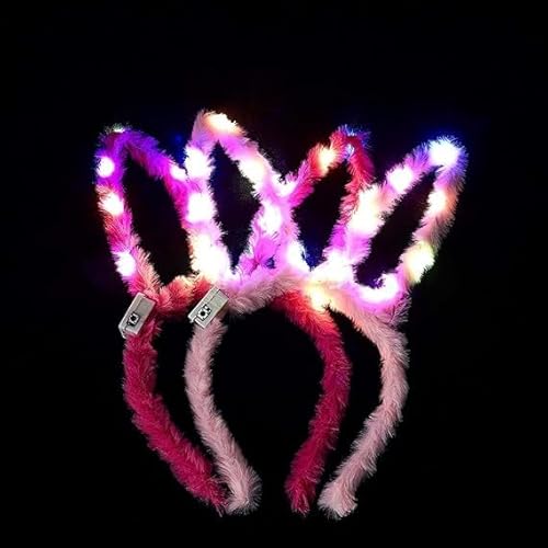 Hasenohren Kopfschmuck,Hasen Haarreif Leuchtendes Stirnband, LED Plüsch Haarreif Easter Geburtstag Weihnachten Party Erwachsene Kinder Leucht Kopfstück Hairband Rabbit Ear (Farbe A) von EKKONG